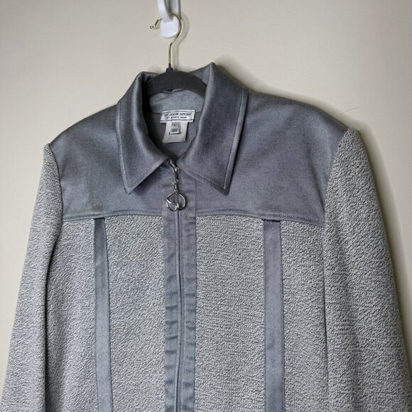 St. John Sport by Marie Gray Heathered Mixed Media Knit Jacket SIze Large - Picture 2 of 15